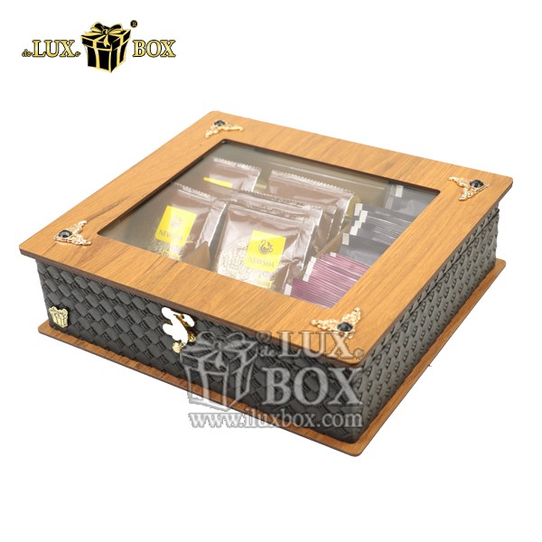 جعبه دمنوش پذیرایی چای کیسه ای تی بگ چرمی چوبی لوکس باکس کد LB52 , جعبه ، جعبه چوبی ، جعبه دمنوش ،جعبه پذیرایی دمنوش، جعبه چوبی پذیرایی ،جعبه پذیرایی ، باکس چوبی ، جعبه چوبی دمنوش ، جعبه پذیرایی و دمنوش ،