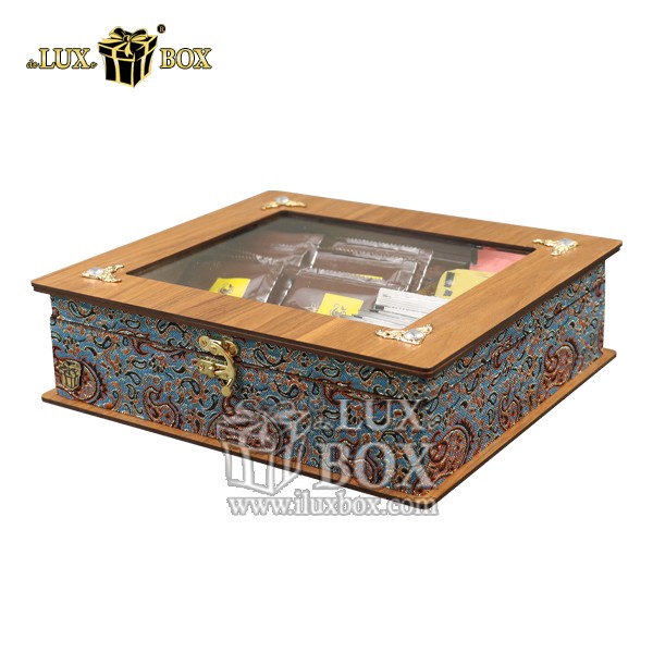 جعبه دمنوش پذیرایی چای کیسه ای تی بگ ترمه چوبی لوکس باکس کد LB53 , جعبه ، جعبه چوبی ، جعبه دمنوش ،جعبه پذیرایی دمنوش، جعبه چوبی پذیرایی ،جعبه پذیرایی ، باکس چوبی ، جعبه چوبی دمنوش ، جعبه پذیرایی و دمنوش ،