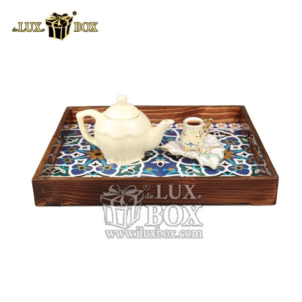 سینی چوبی سنتی مستطیل طرح کاشی لوکس باکس کد LB577