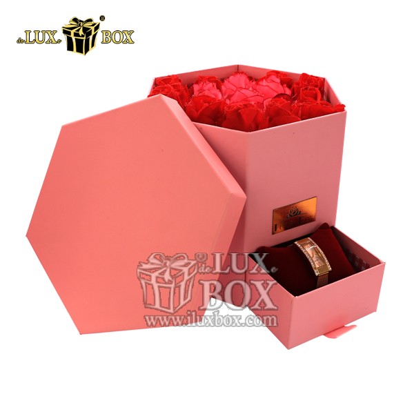 جعبه باکس گل مقوایی هاردباکس کشو دار مدل شش ضلعی  لوکس باکس کد LB250