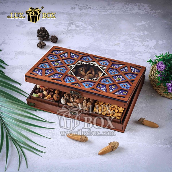 بسته بندی و جعبه آجیل میوه خشک چوبی مدل سنتی لوکس باکس