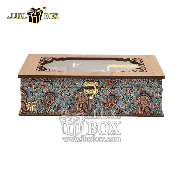 جعبه دمنوش پذیرایی چای کیسه ای تی بگ ترمه چوبی لوکس باکس کد LBL55 , جعبه ، جعبه چوبی ، جعبه دمنوش ،جعبه پذیرایی دمنوش، جعبه چوبی پذیرایی ،جعبه پذیرایی ، جعبه ارزان دمنوش،جعبه پذیرایی و دمنوش ، جعبه کادویی دمنوش
