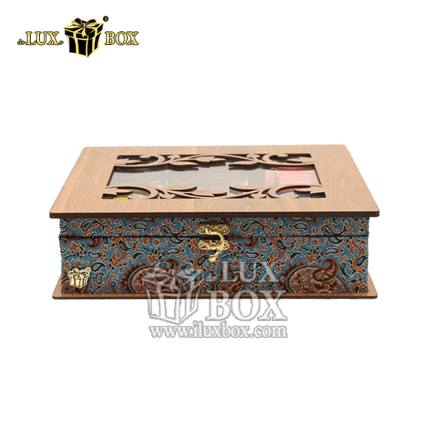 جعبه دمنوش پذیرایی چای کیسه ای تی بگ ترمه چوبی لوکس باکس کد LB54