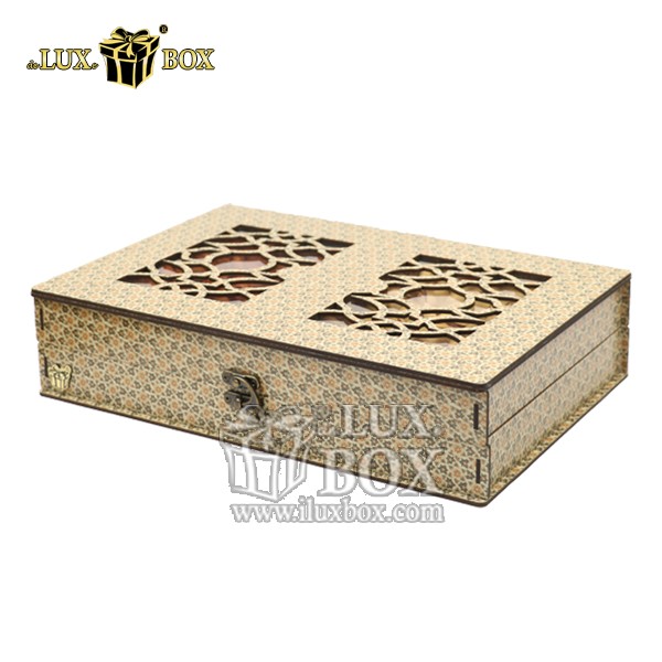 جعبه چوبی برش لیزری دو طبقه طرح خاتم لوکس باکس کد LB027
