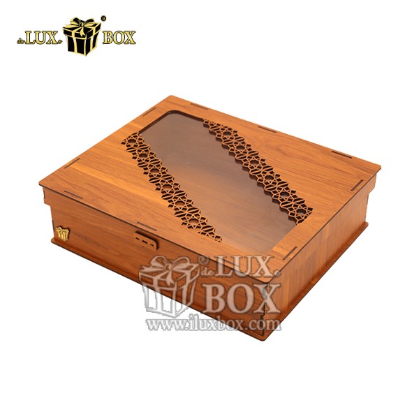 جعبه چوبی شیرینی برش لیزری مربعی لوکس باکس کد LB701