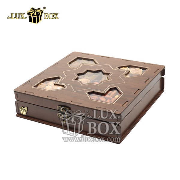 جعبه چوبی لیزر کات سنتی مربعی پسته شکلات لوکس باکس کد LB026