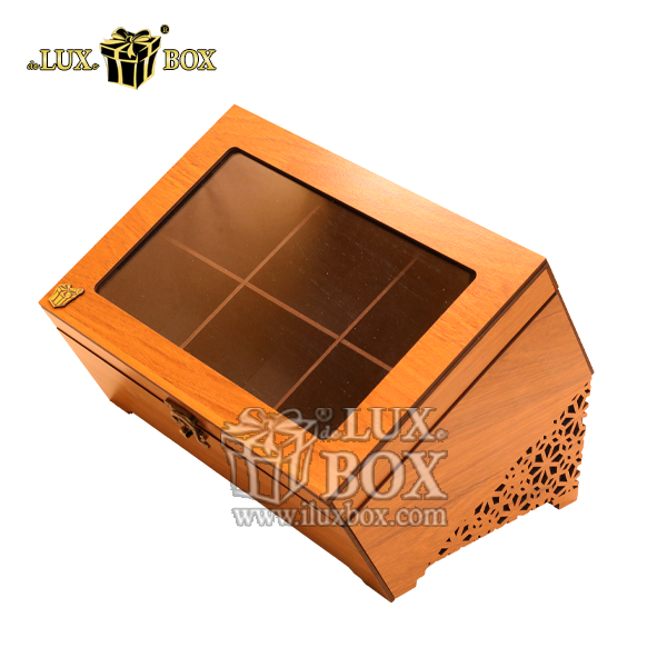 جعبه چوبی برش لیزری زیورآلات جواهر مدل پایه دار کلکسیون لوکس باکس کد LB324-0