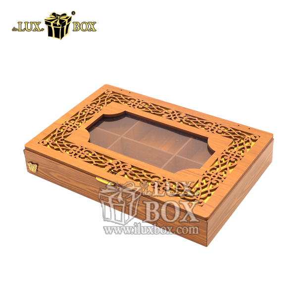 جعبه چوبی لیزر کات رومیزی ضیافت پی وی سی (PVC) مدل ورق طلا لوکس باکس کد LB654