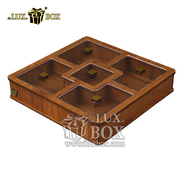 جعبه چوبی لیزر کات مربعی تنقلات ضیافت لوکس باکس کد LB27-0