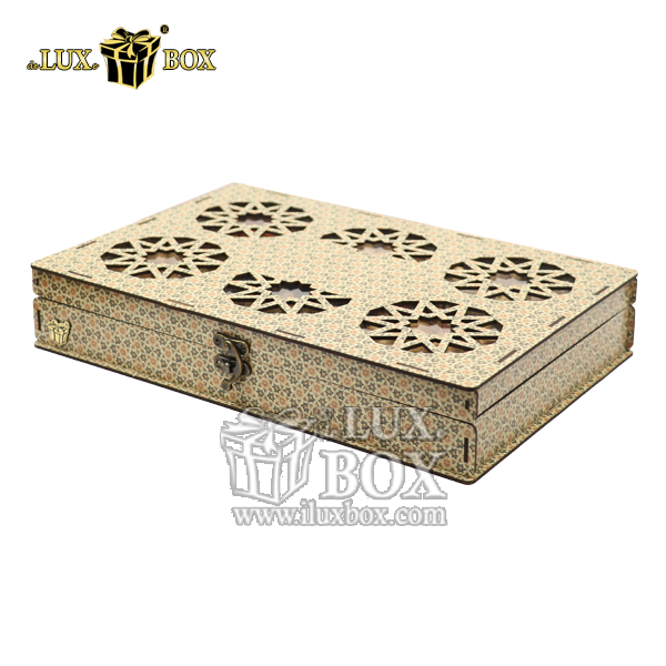 جعبه چوبی برش لیزری ارمغان سنتی طرح خاتم لوکس باکس کد LB022